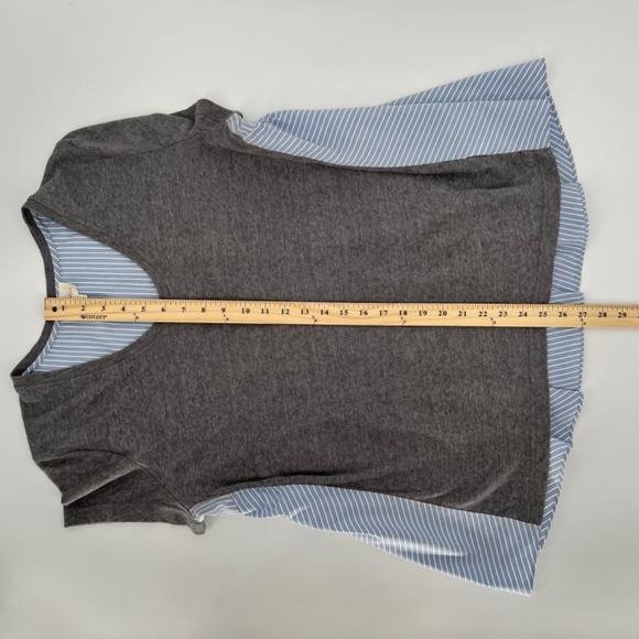 Deletta Womens Linen Blend Short Sleeve Top Size L Gray Blue Stripe Mixed Media - Picture 14 of 15